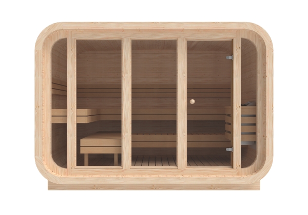 Quadratische Gartensauna Glasfront